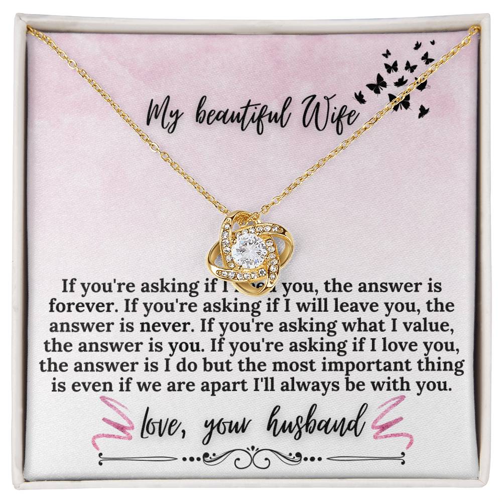 "If Your Asking" Love Knot Necklace (Pink & Butterflies Vertical Edition) - A Meaningful Gift For Wife