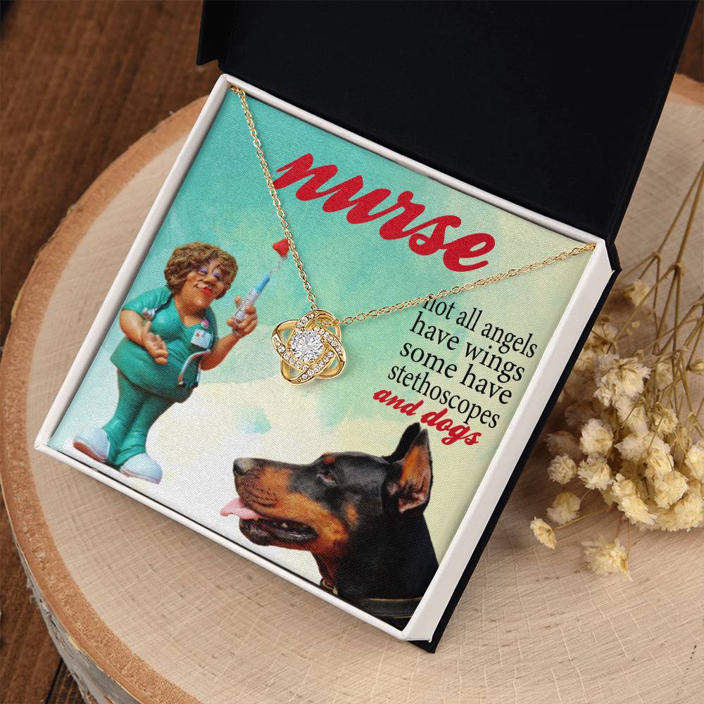 Dog Lover Nurse Love Knot Necklace, Dog Nurse, Dog Lover Necklace, Not All Angel Have Wings Some Have Stethoscope & Dogs Nurse Dog Mom