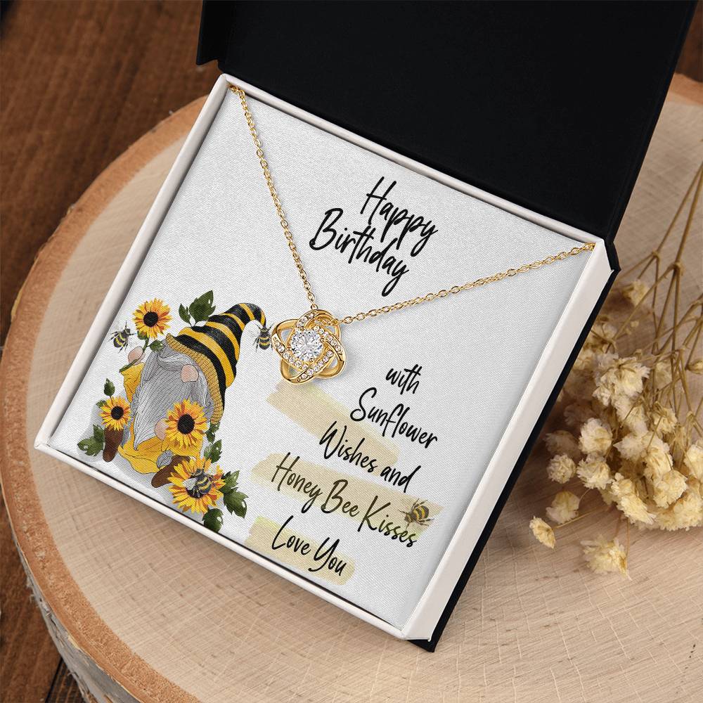 Birthday Love Knot Necklace with Sunflower Gnome Card