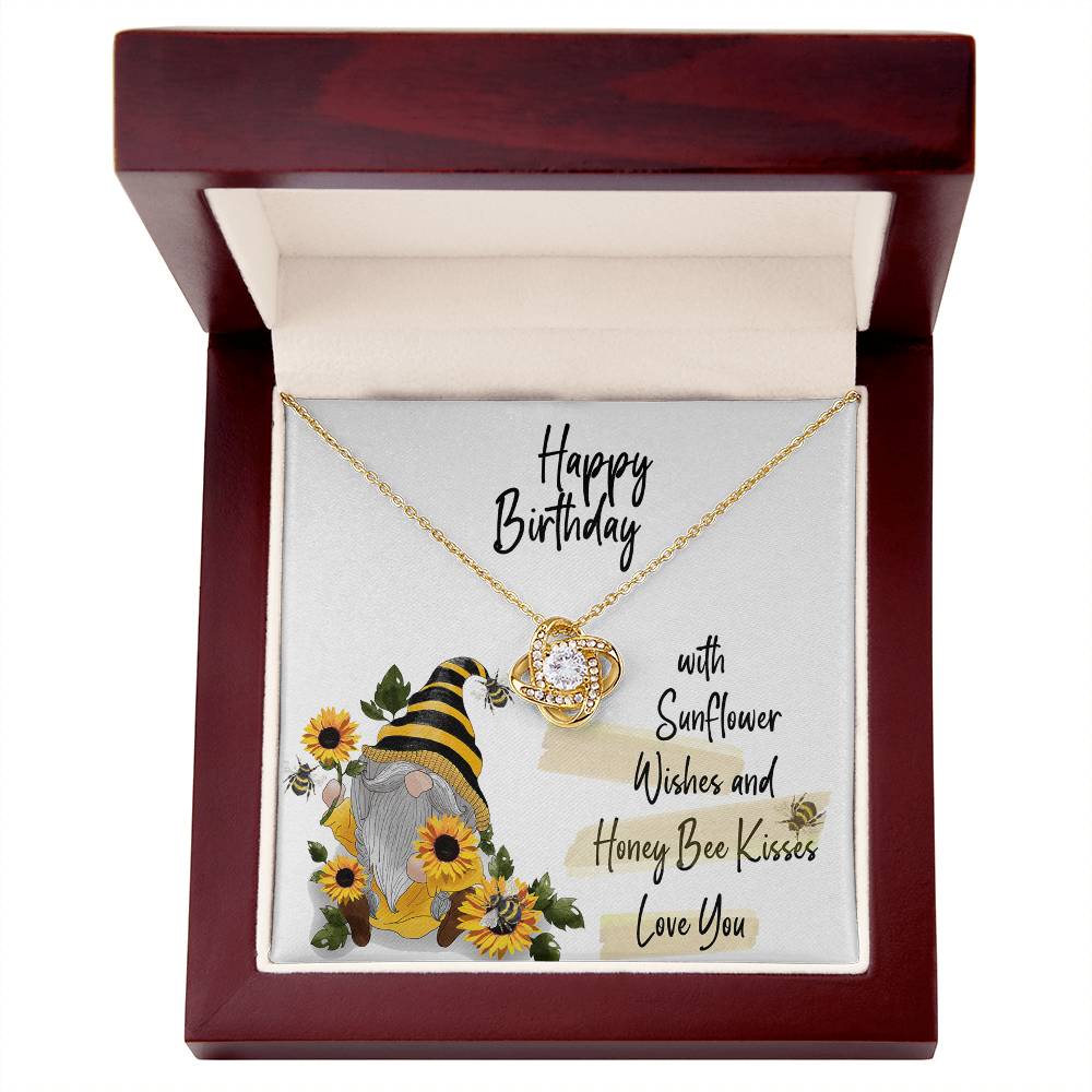 Birthday Love Knot Necklace with Sunflower Gnome Card
