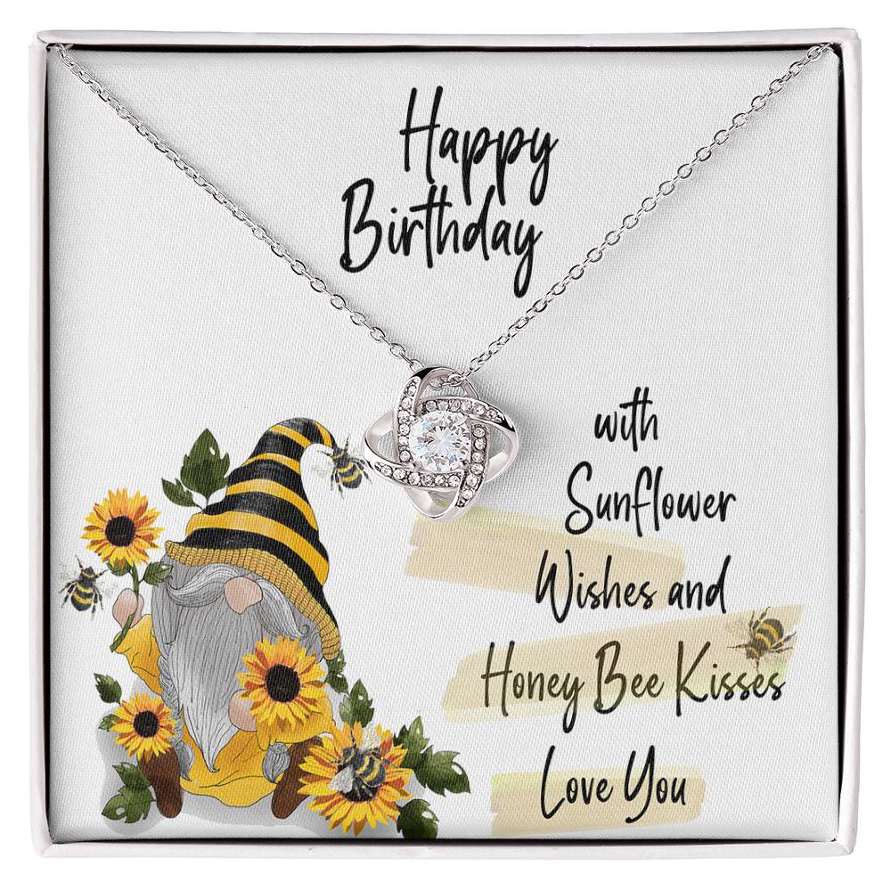 Birthday Love Knot Necklace with Sunflower Gnome Card