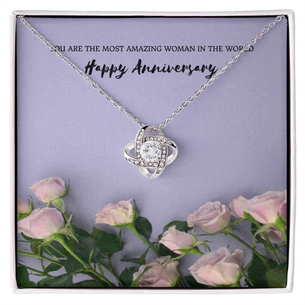 You Are The Most Amazing Woman | Beautiful 14k White Gold Love Knot Necklace for Wife