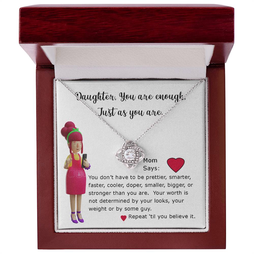 Necklace Gift for Daughter, Mom Says series, You are Enough encouragement message card