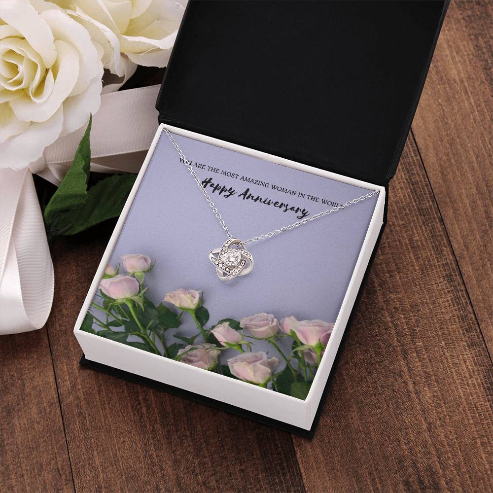 You Are The Most Amazing Woman | Beautiful 14k White Gold Love Knot Necklace for Wife
