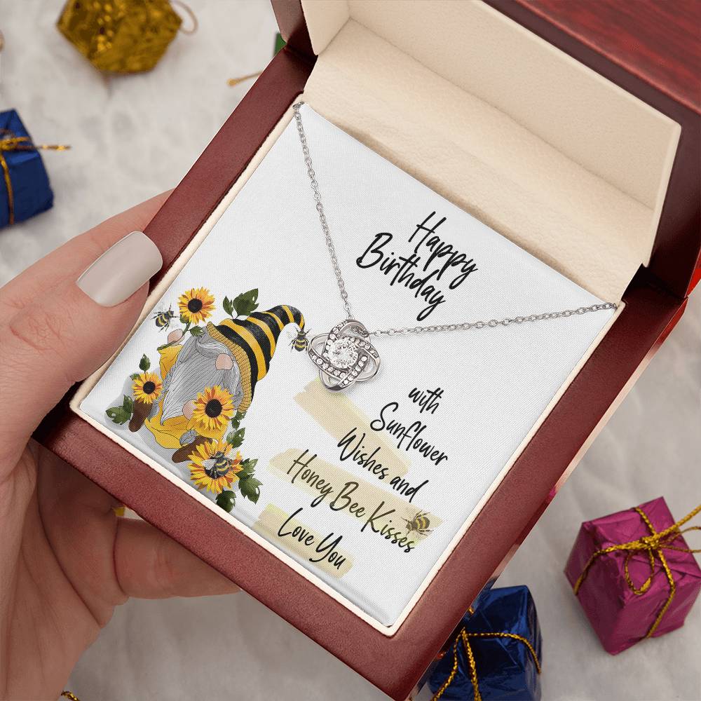 Birthday Love Knot Necklace with Sunflower Gnome Card