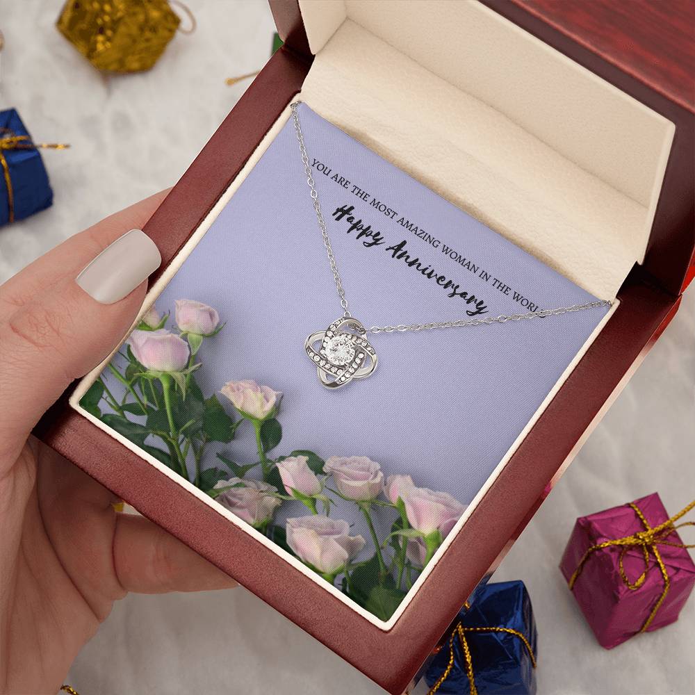 You Are The Most Amazing Woman | Beautiful 14k White Gold Love Knot Necklace for Wife