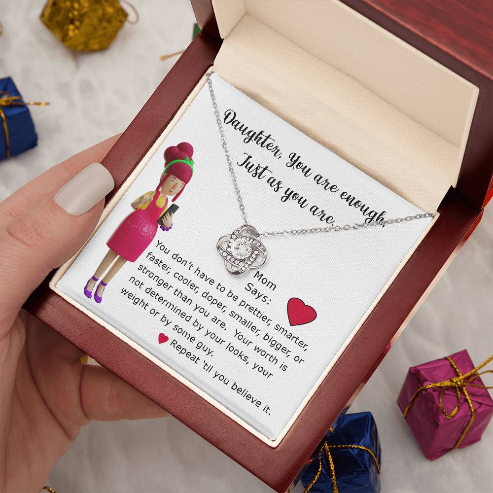 Necklace Gift for Daughter, Mom Says series, You are Enough encouragement message card