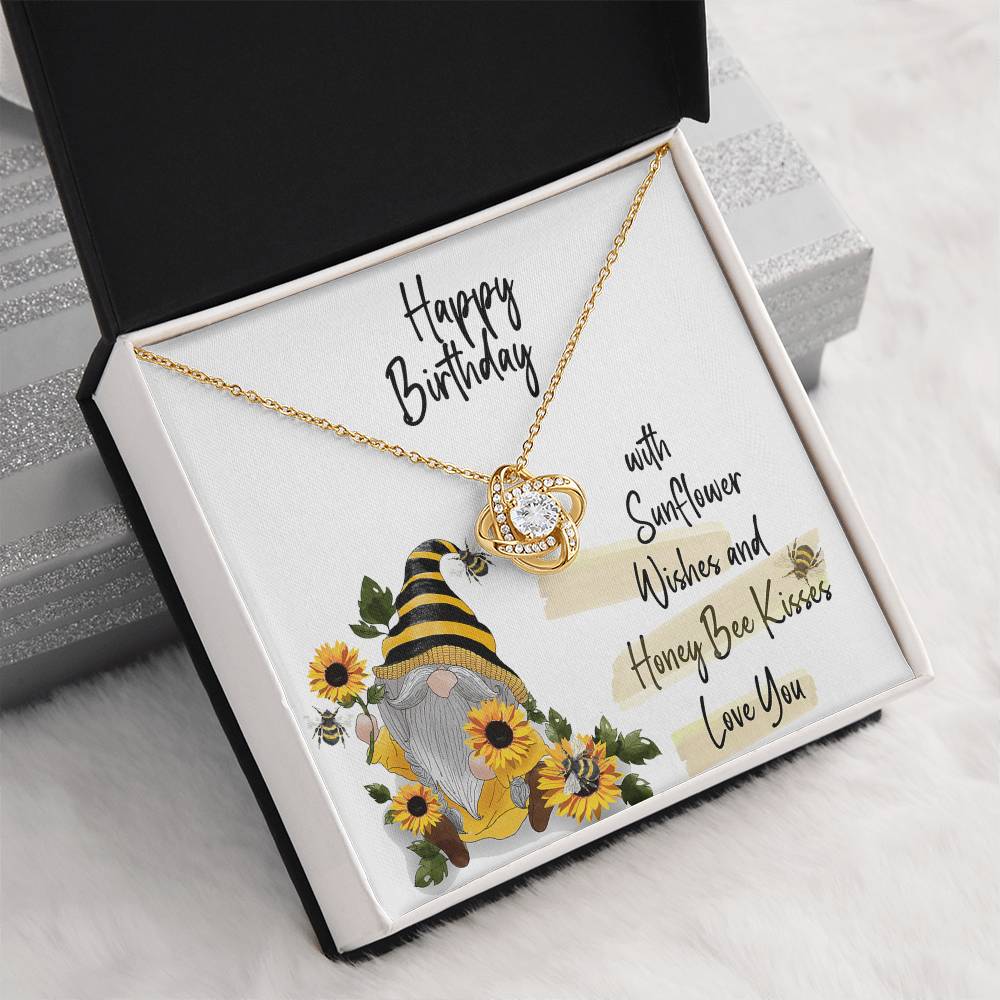 Birthday Love Knot Necklace with Sunflower Gnome Card
