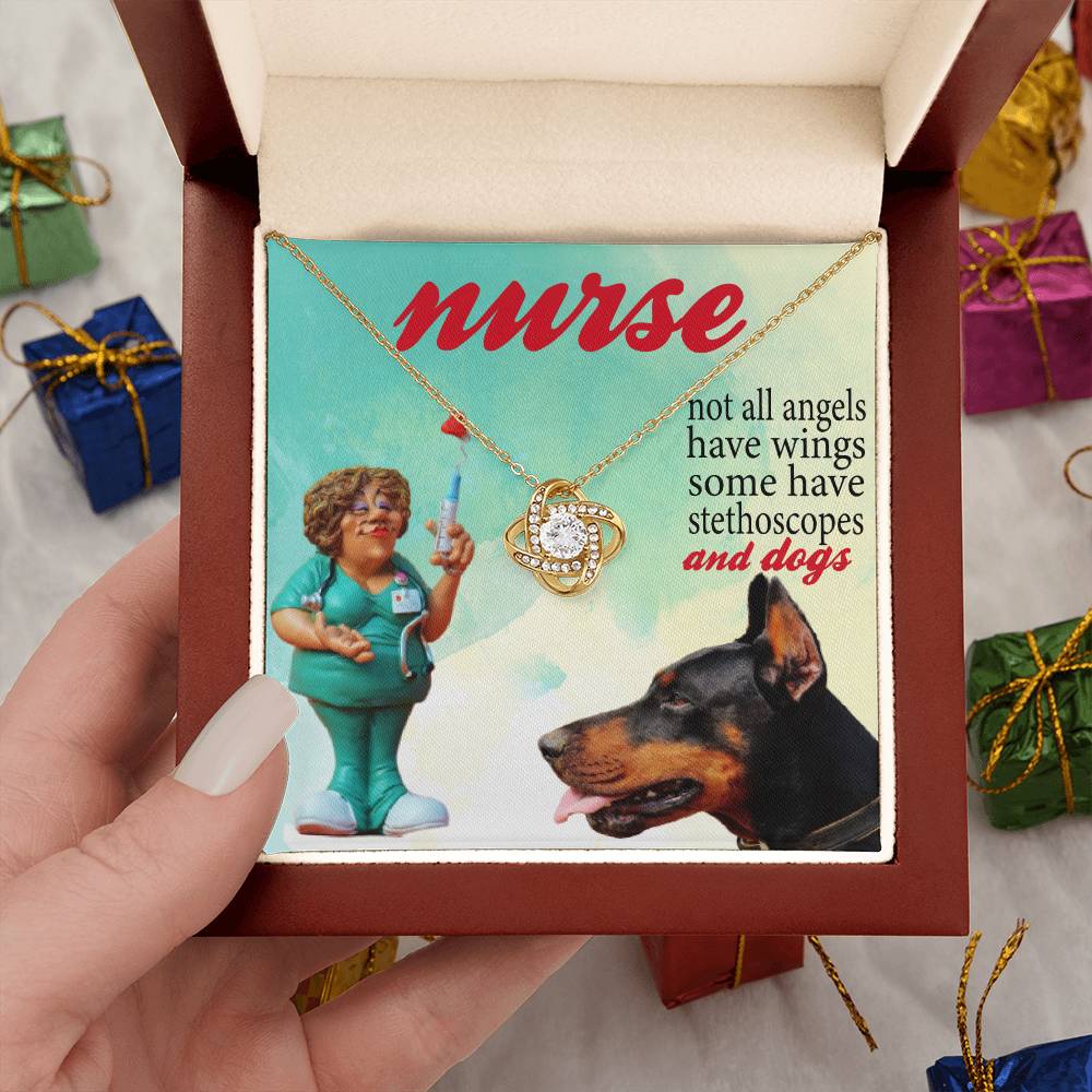 Dog Lover Nurse Love Knot Necklace, Dog Nurse, Dog Lover Necklace, Not All Angel Have Wings Some Have Stethoscope & Dogs Nurse Dog Mom