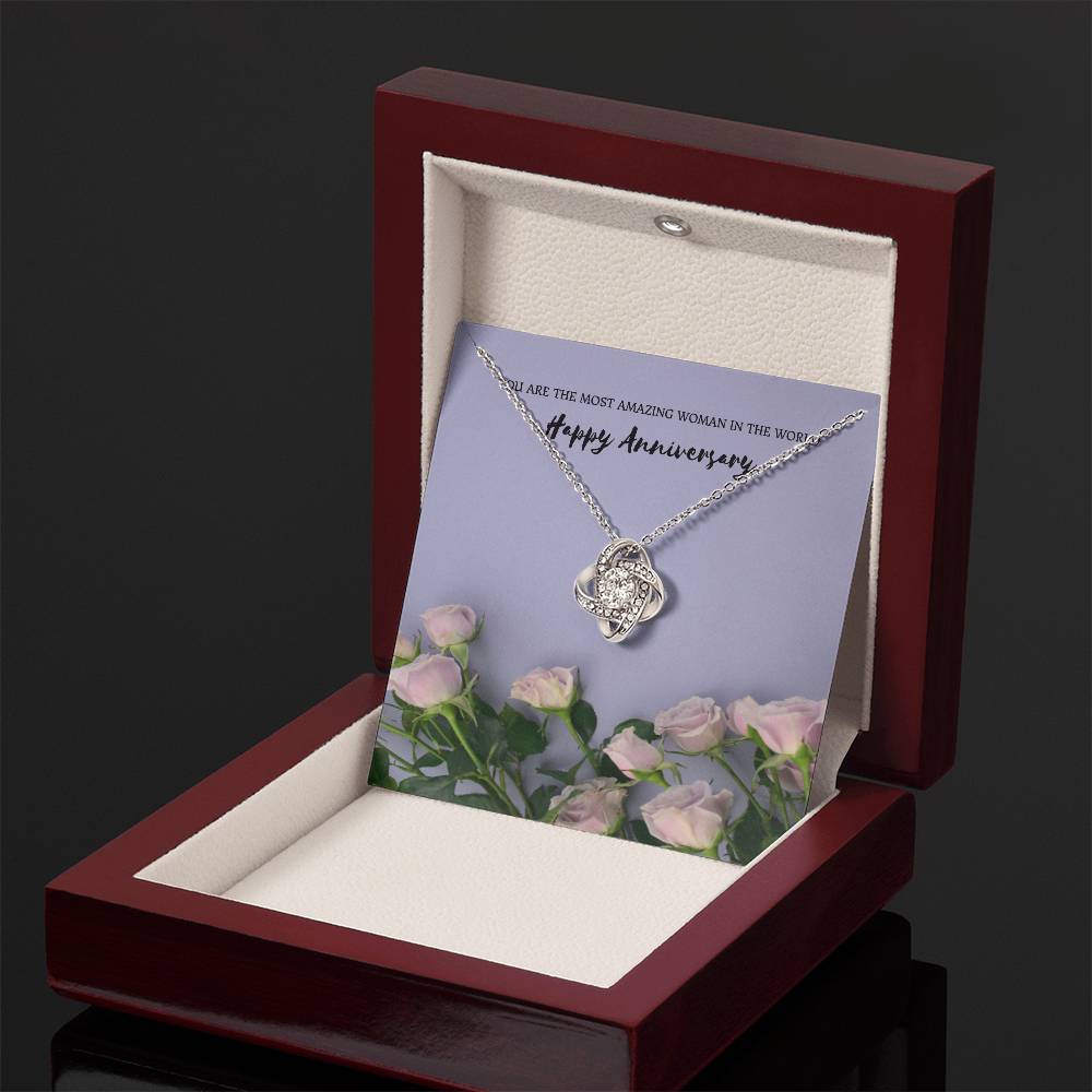 You Are The Most Amazing Woman | Beautiful 14k White Gold Love Knot Necklace for Wife