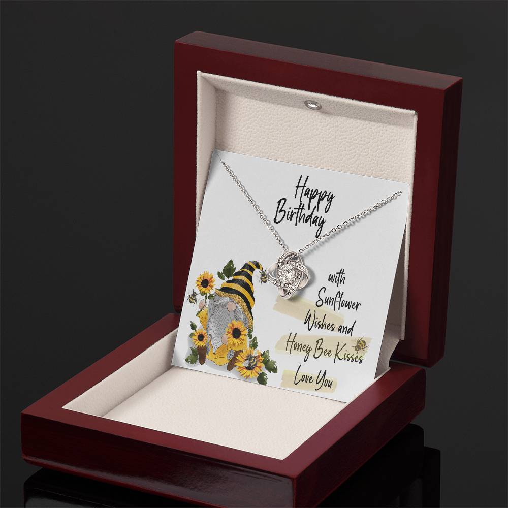 Birthday Love Knot Necklace with Sunflower Gnome Card