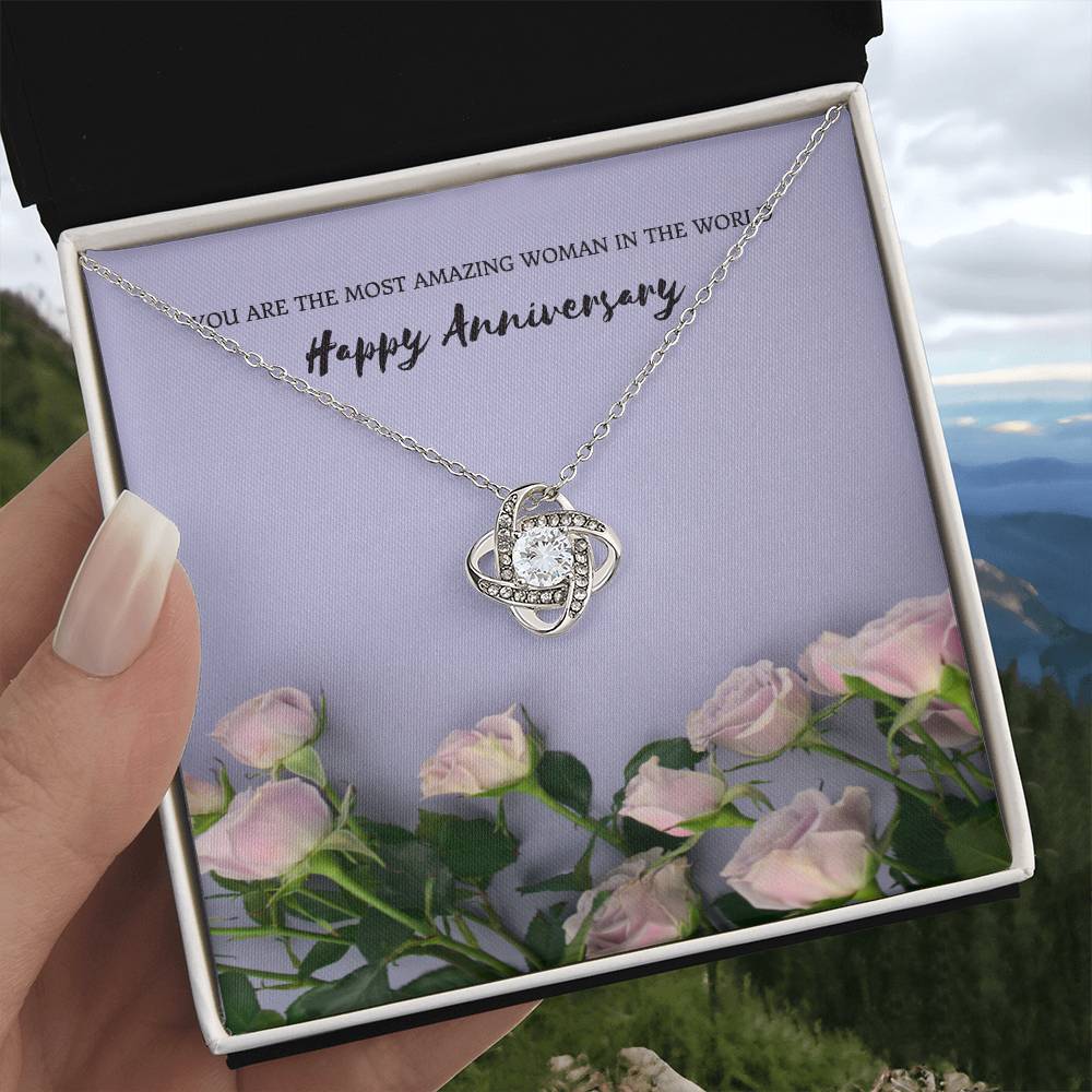 You Are The Most Amazing Woman | Beautiful 14k White Gold Love Knot Necklace for Wife