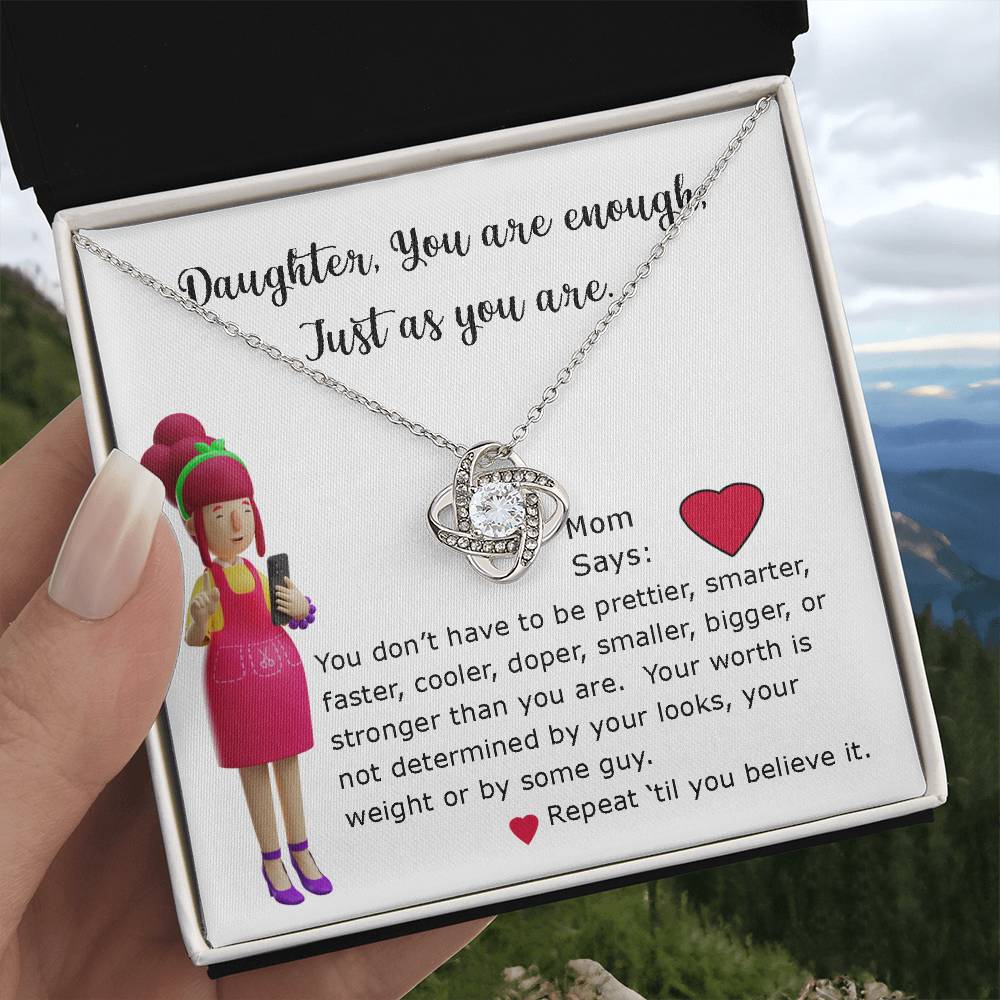 Necklace Gift for Daughter, Mom Says series, You are Enough encouragement message card