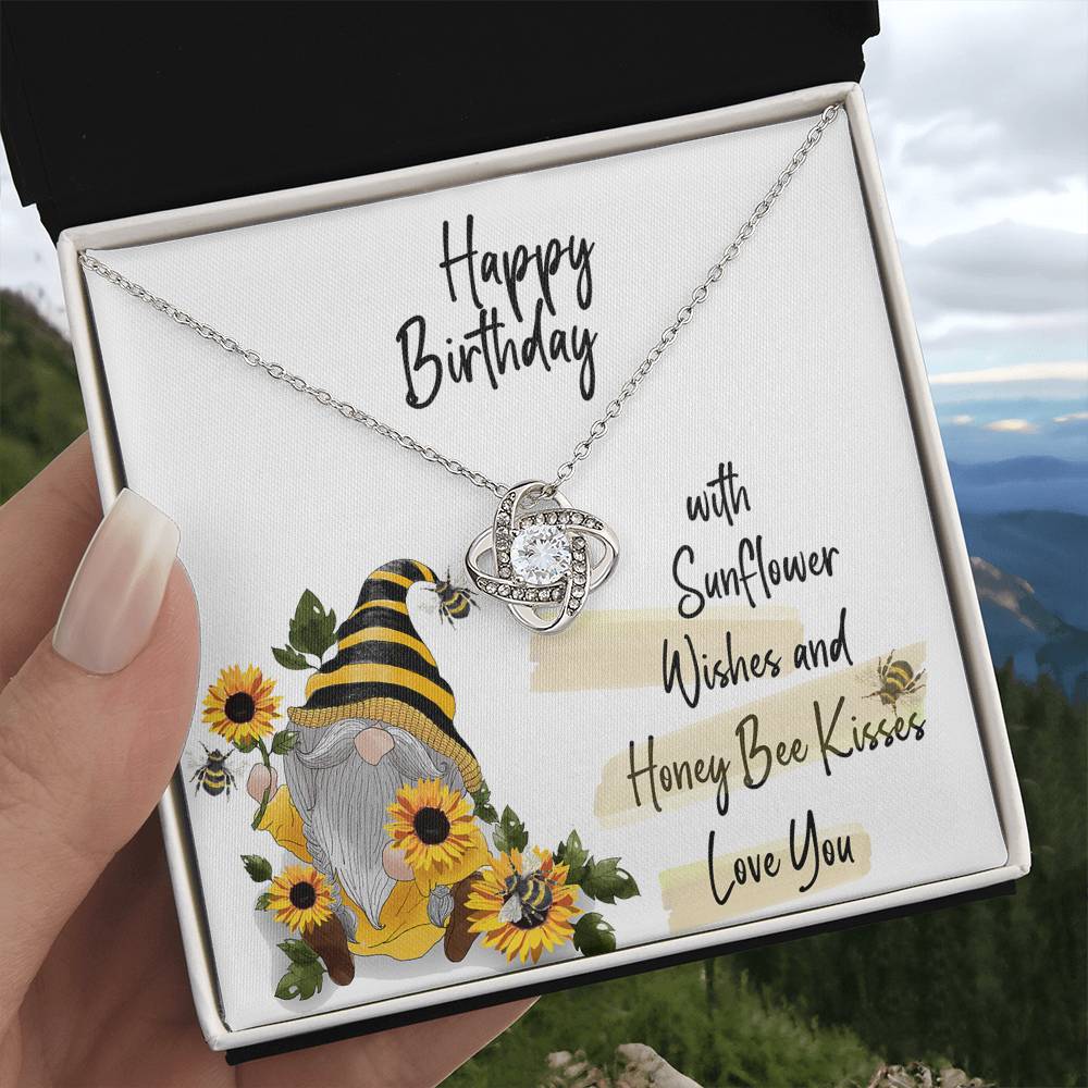 Birthday Love Knot Necklace with Sunflower Gnome Card
