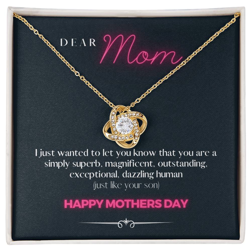 "Just an Awesome Gift to Say" - Loveknot Mothers Day 14k White Gold Necklace With Box
