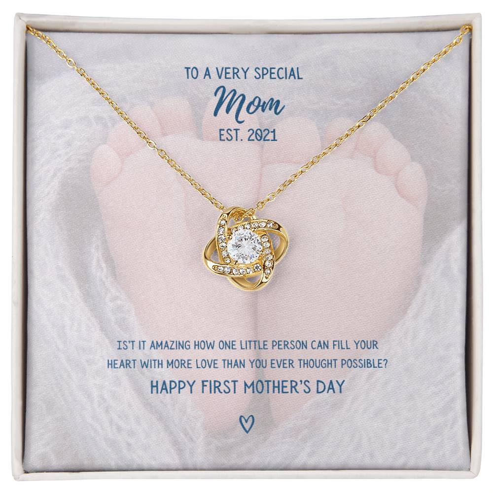 "To a Very Special Mom" - Mother's Day Love Knot Necklace -  Happy First Mother's Day