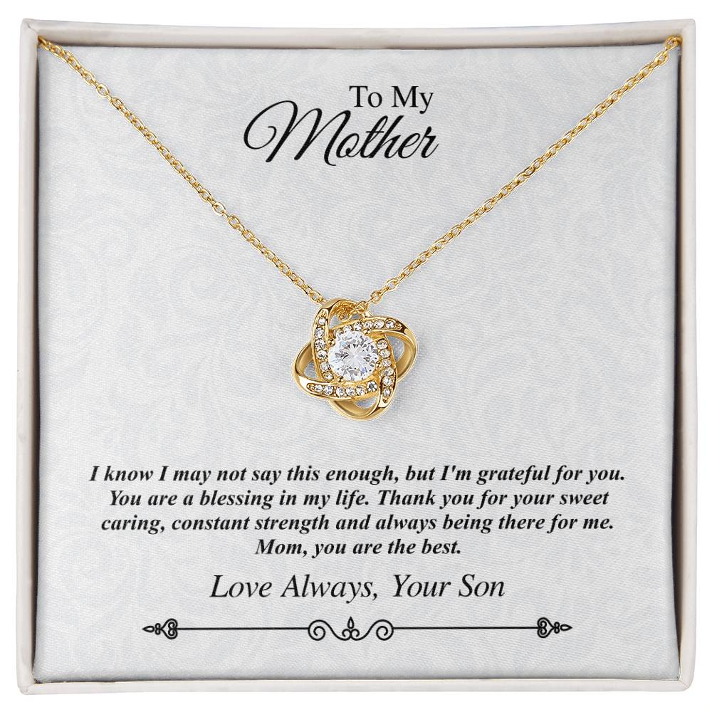 'To My Mother' Jeweled Knot Necklace - I'm Grateful for You, You Are the Best