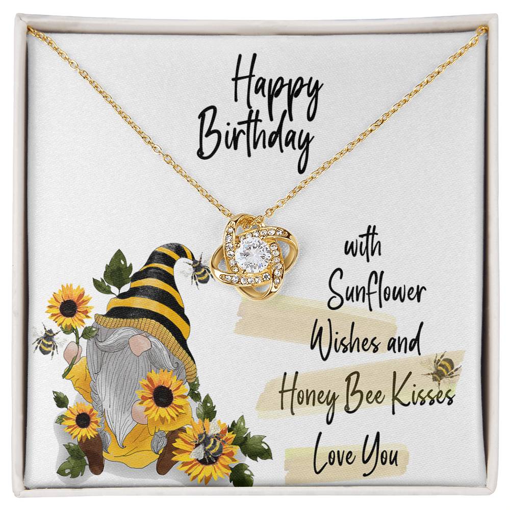 Birthday Love Knot Necklace with Sunflower Gnome Card