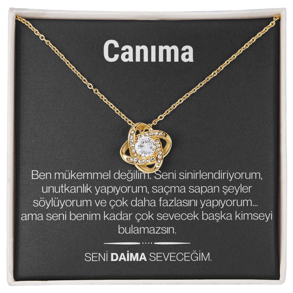 "Canima" Love Knot Necklace in Turkish | 14k White Gold Over Stainless Steel