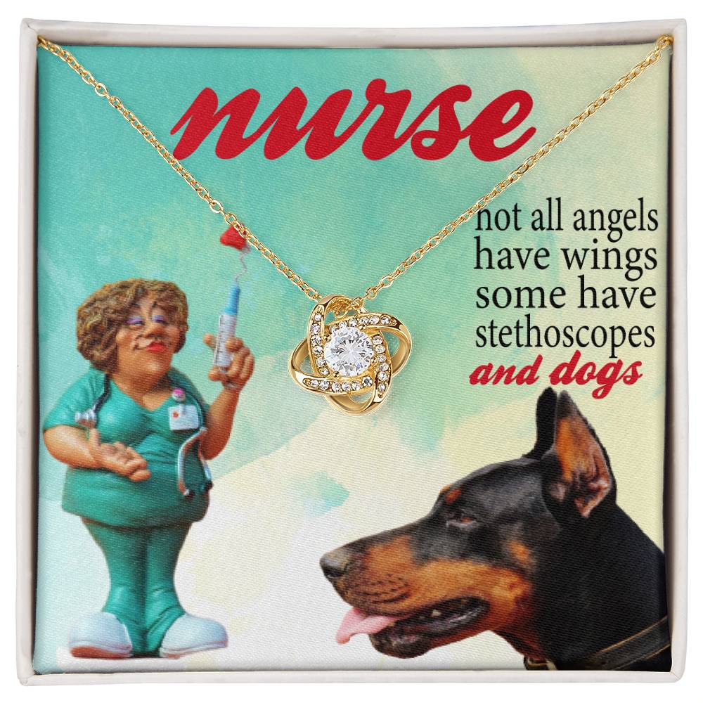 Dog Lover Nurse Love Knot Necklace, Dog Nurse, Dog Lover Necklace, Not All Angel Have Wings Some Have Stethoscope & Dogs Nurse Dog Mom