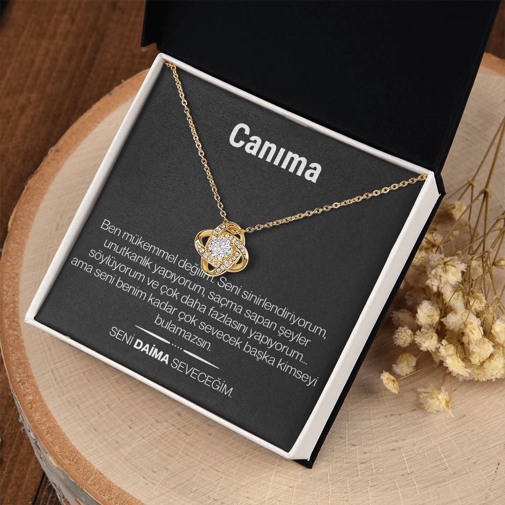 "Canima" Love Knot Necklace in Turkish | 14k White Gold Over Stainless Steel