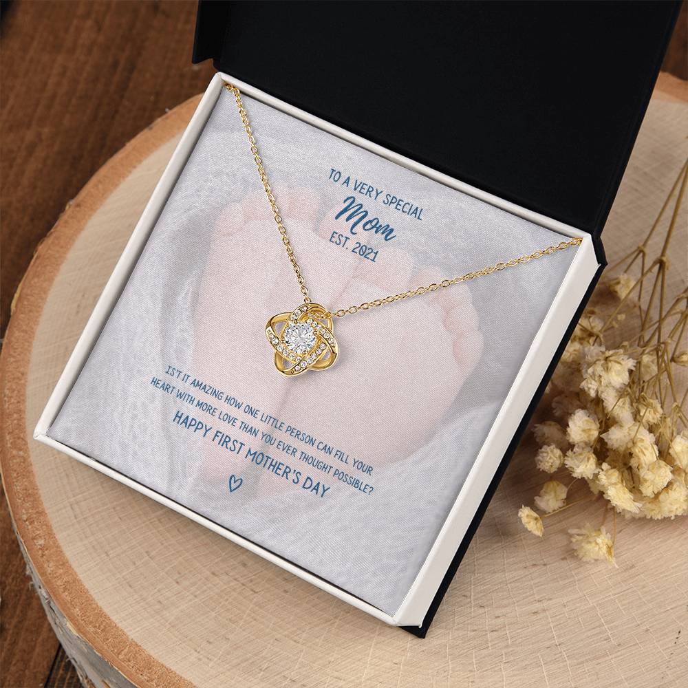"To a Very Special Mom" - Mother's Day Love Knot Necklace -  Happy First Mother's Day