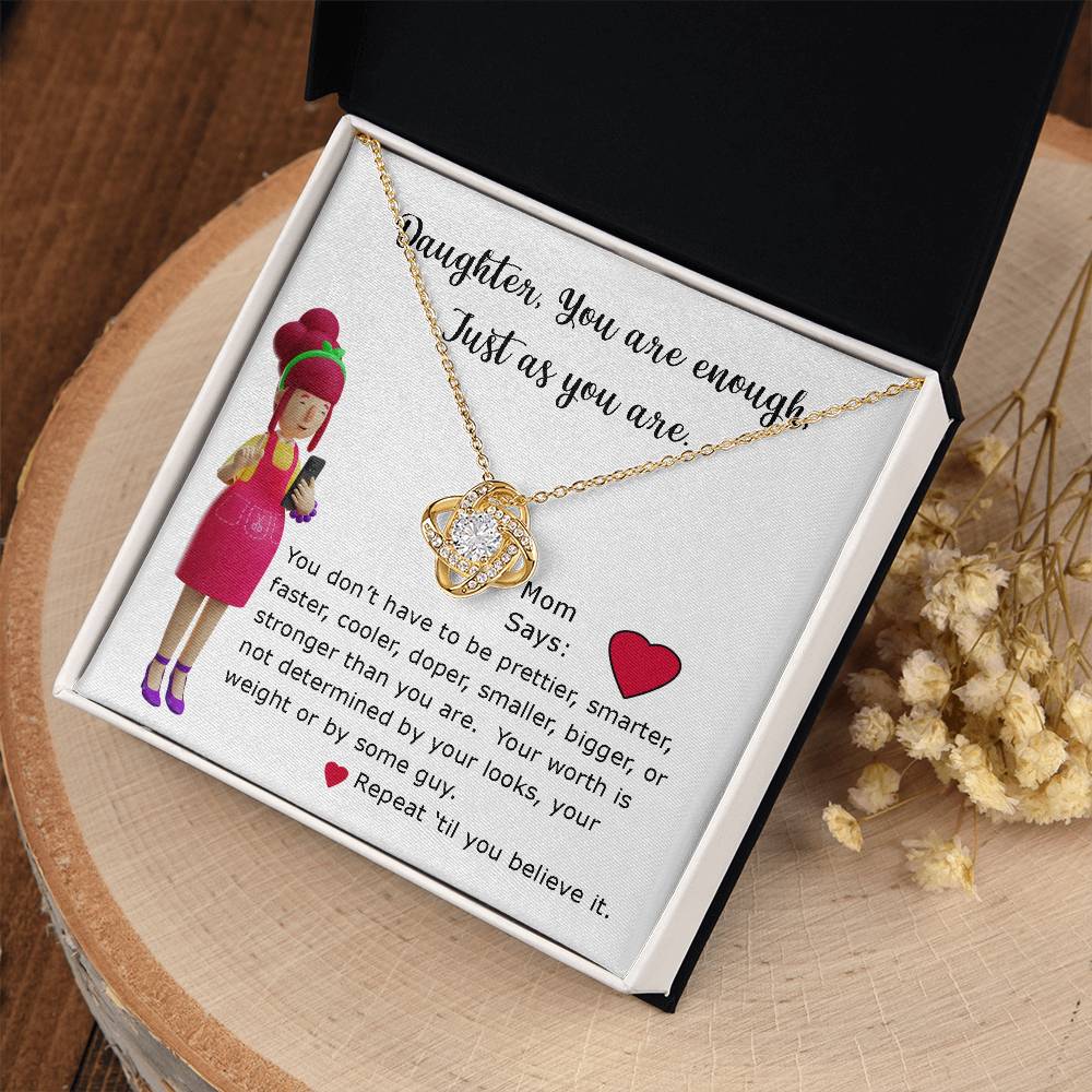 Necklace Gift for Daughter, Mom Says series, You are Enough encouragement message card