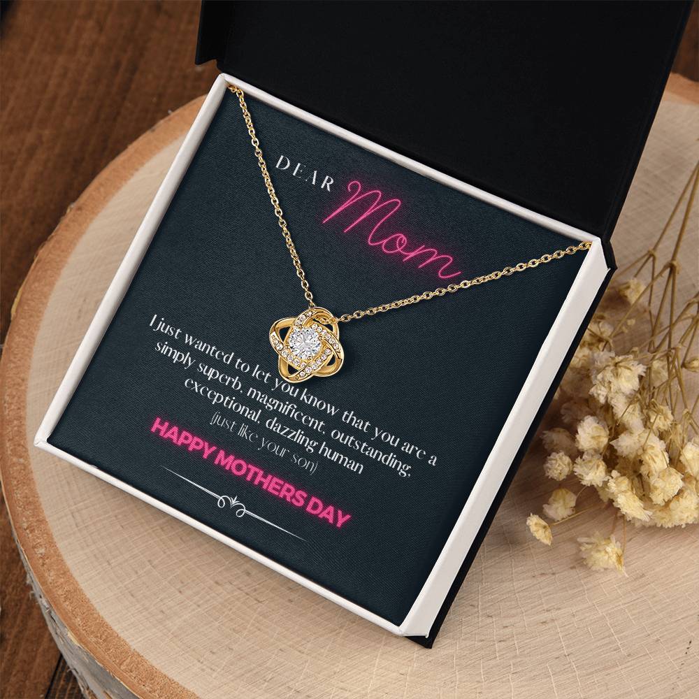 "Just an Awesome Gift to Say" - Loveknot Mothers Day 14k White Gold Necklace With Box