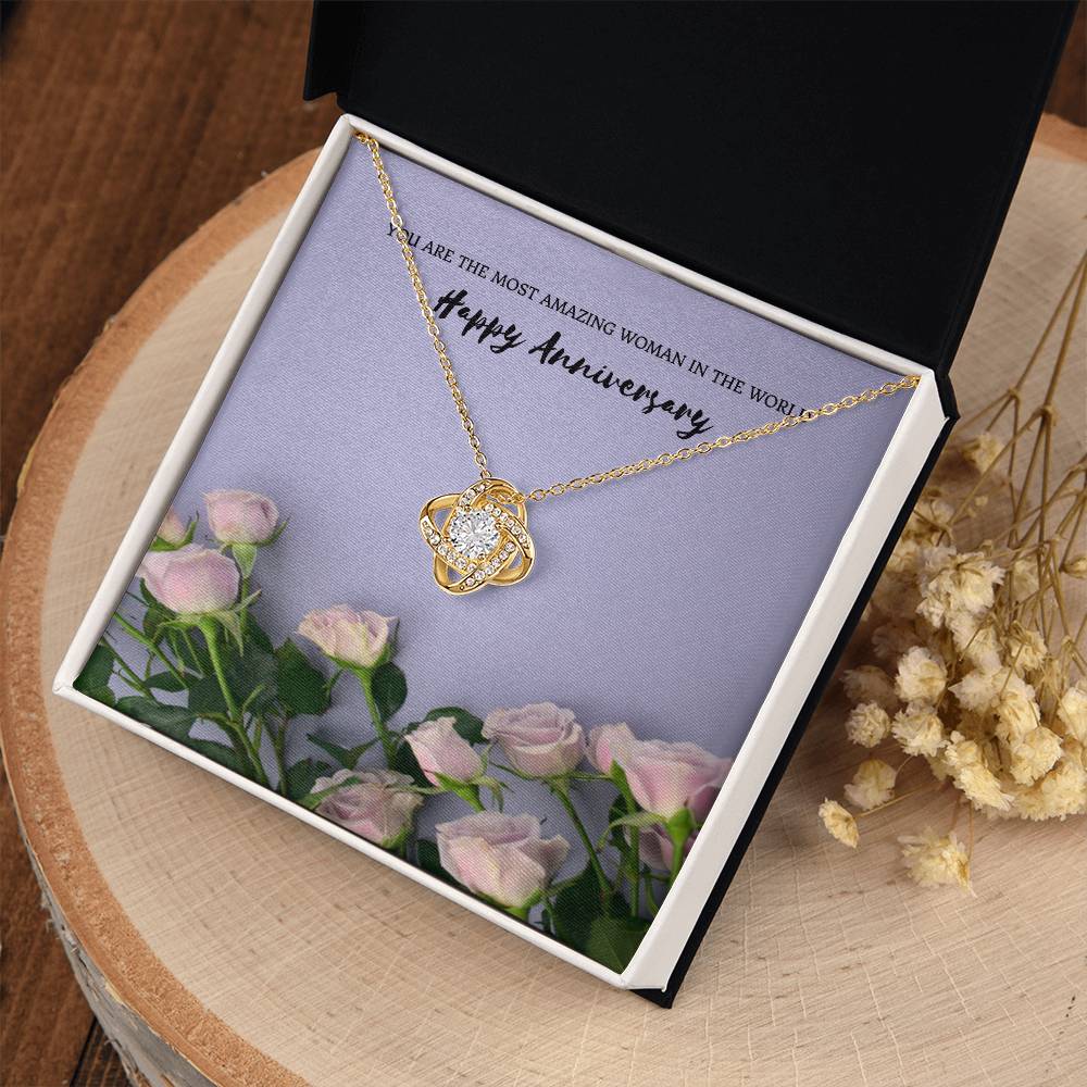 You Are The Most Amazing Woman | Beautiful 14k White Gold Love Knot Necklace for Wife