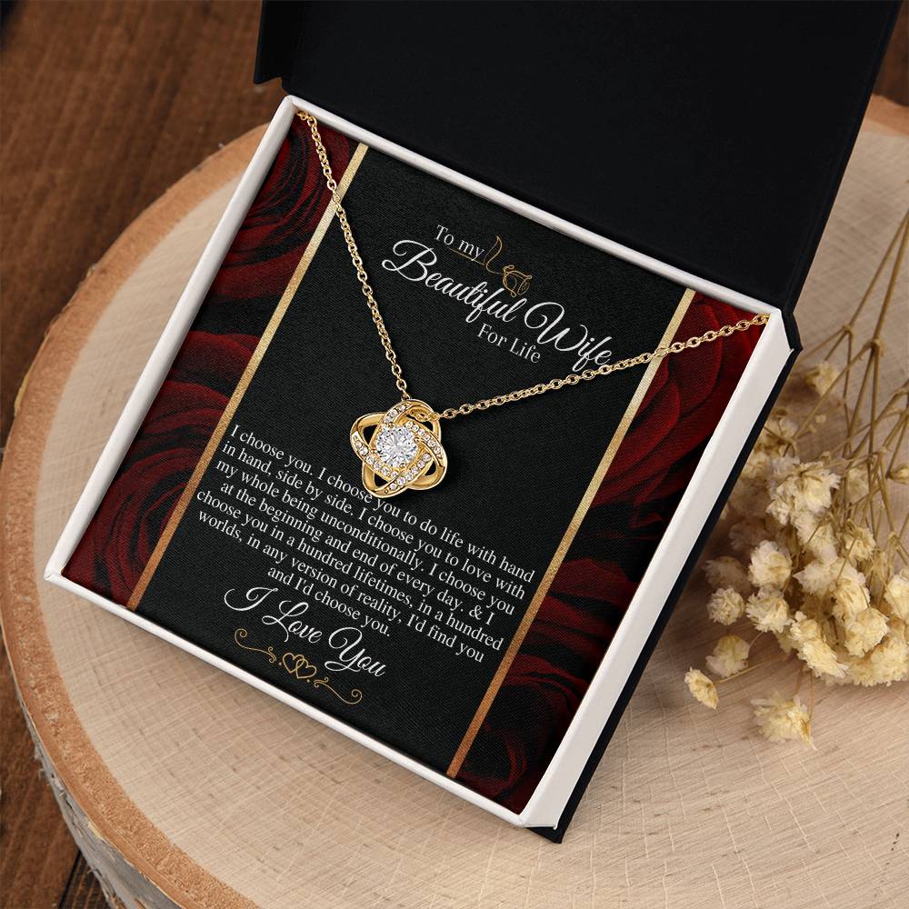 "I Choose You" Love Knot Necklace (Golden Roses Edition) - Gift For Her - To Wedding Anniversary, Valentine’s Day, Thank You Gift