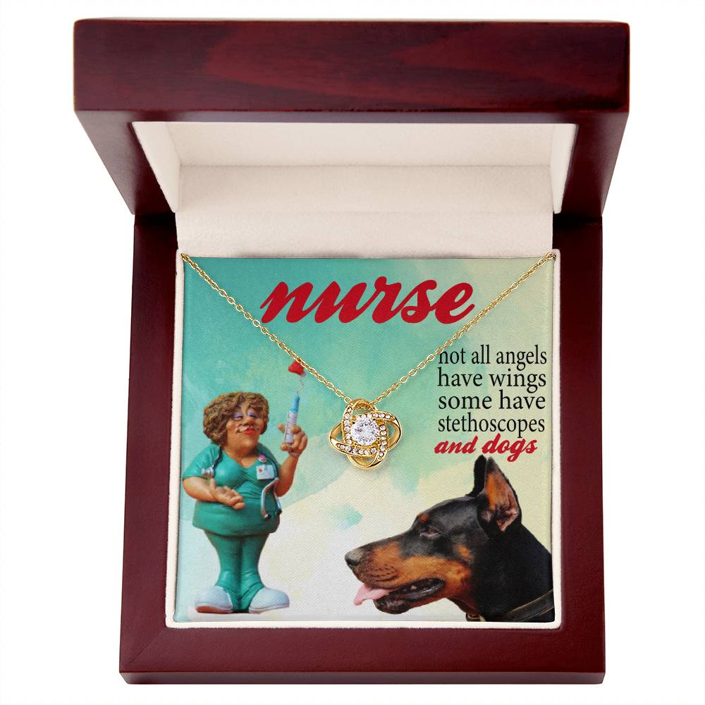 Dog Lover Nurse Love Knot Necklace, Dog Nurse, Dog Lover Necklace, Not All Angel Have Wings Some Have Stethoscope & Dogs Nurse Dog Mom