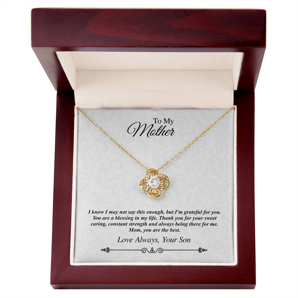 'To My Mother' Jeweled Knot Necklace - I'm Grateful for You, You Are the Best
