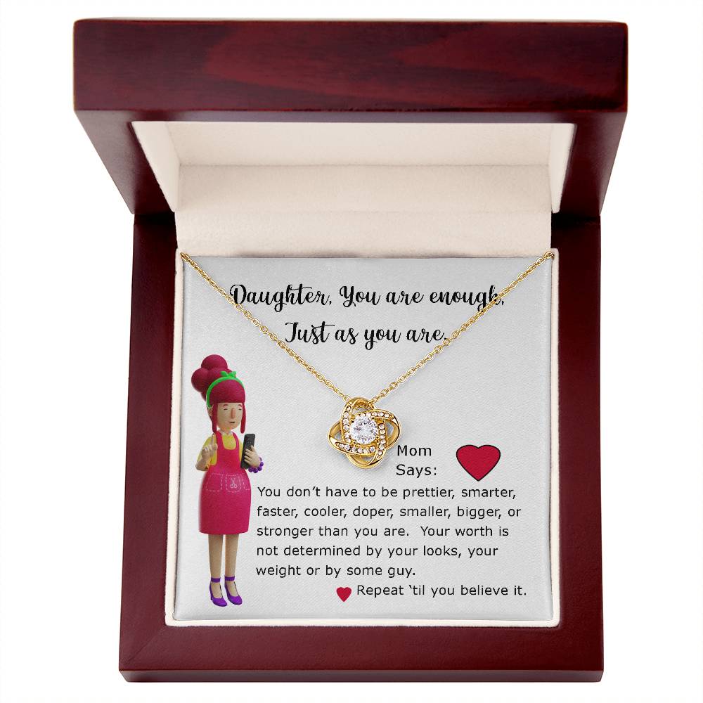 Necklace Gift for Daughter, Mom Says series, You are Enough encouragement message card