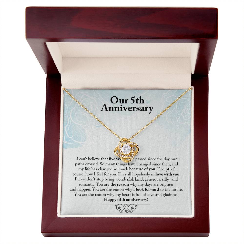 Our 5th Anniversary You Are The Reason Love Knot Necklace