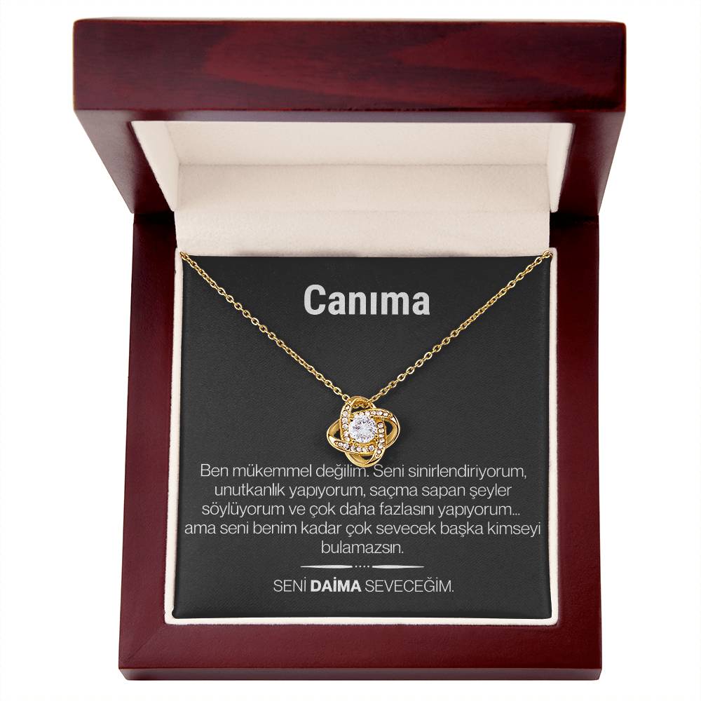 "Canima" Love Knot Necklace in Turkish | 14k White Gold Over Stainless Steel