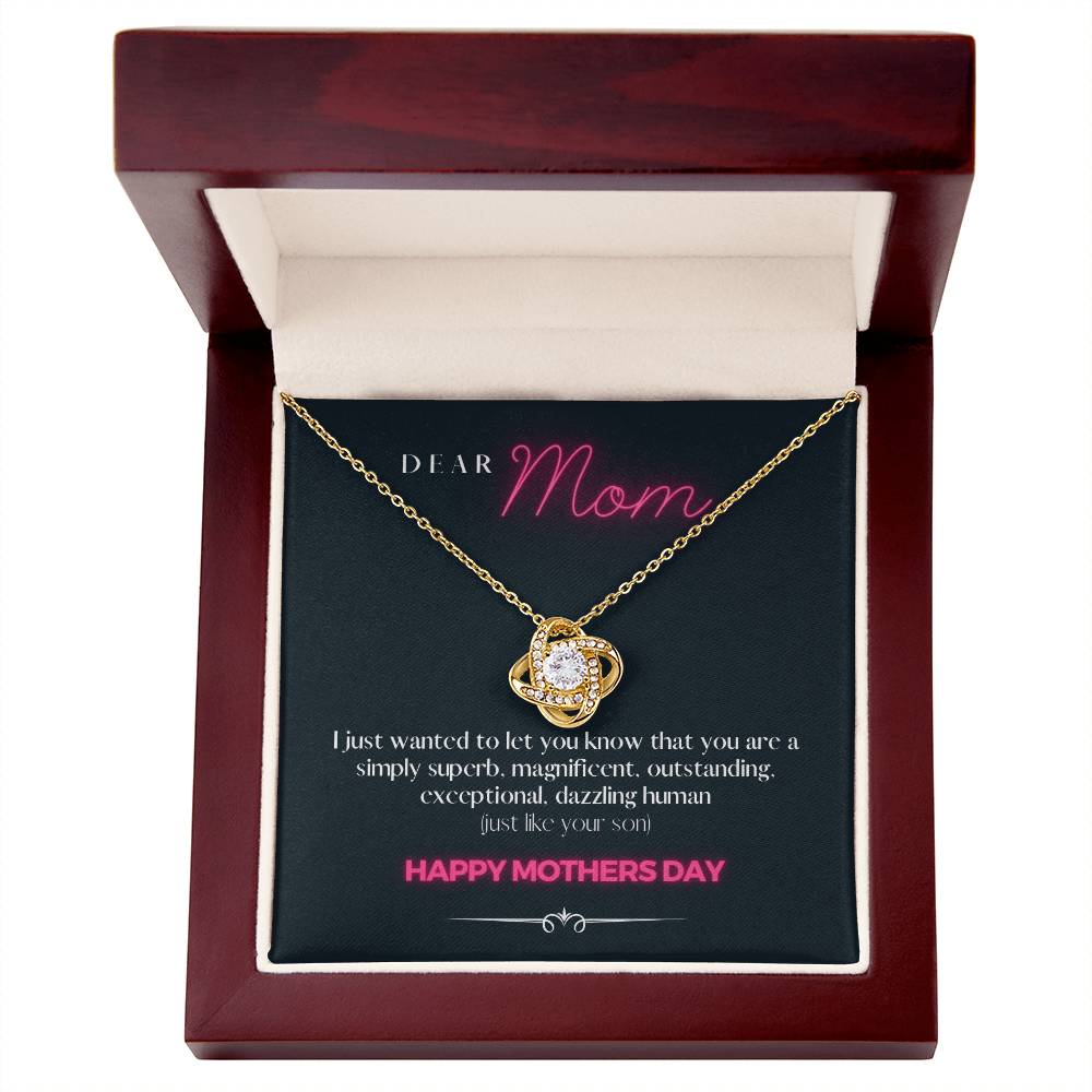 "Just an Awesome Gift to Say" - Loveknot Mothers Day 14k White Gold Necklace With Box