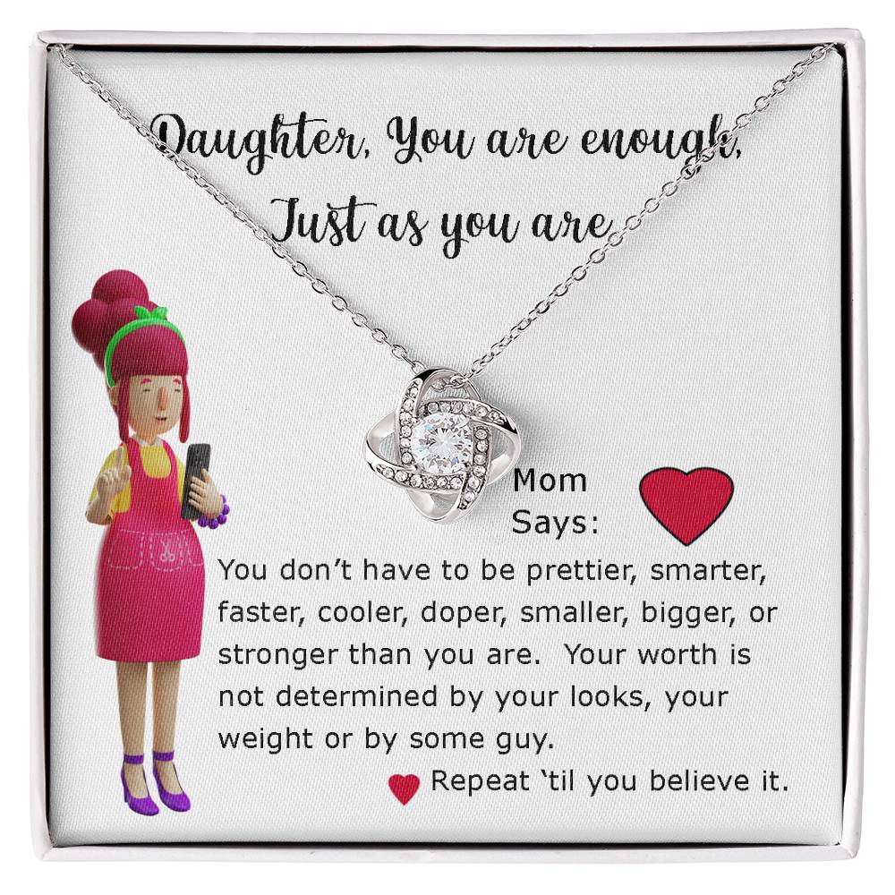 Necklace Gift for Daughter, Mom Says series, You are Enough encouragement message card