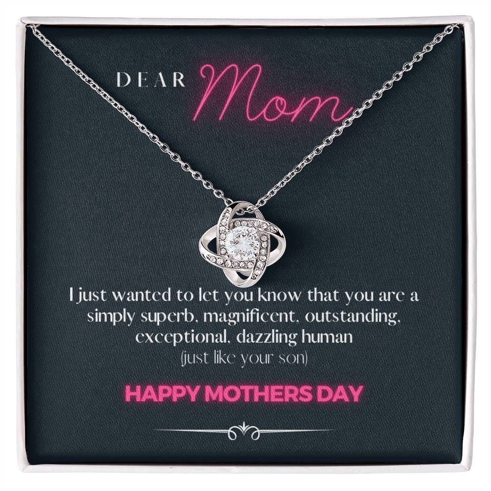 "Just an Awesome Gift to Say" - Loveknot Mothers Day 14k White Gold Necklace With Box