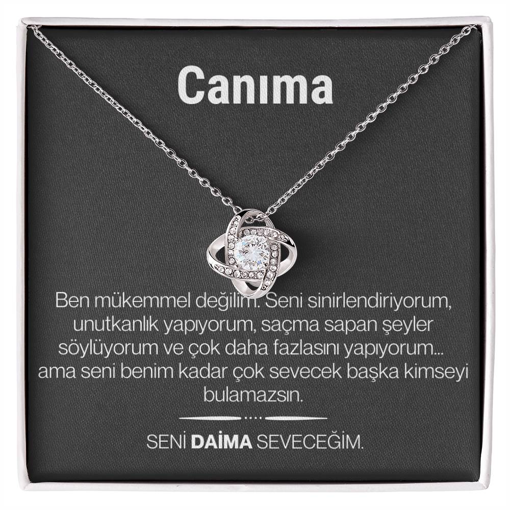 "Canima" Love Knot Necklace in Turkish | 14k White Gold Over Stainless Steel