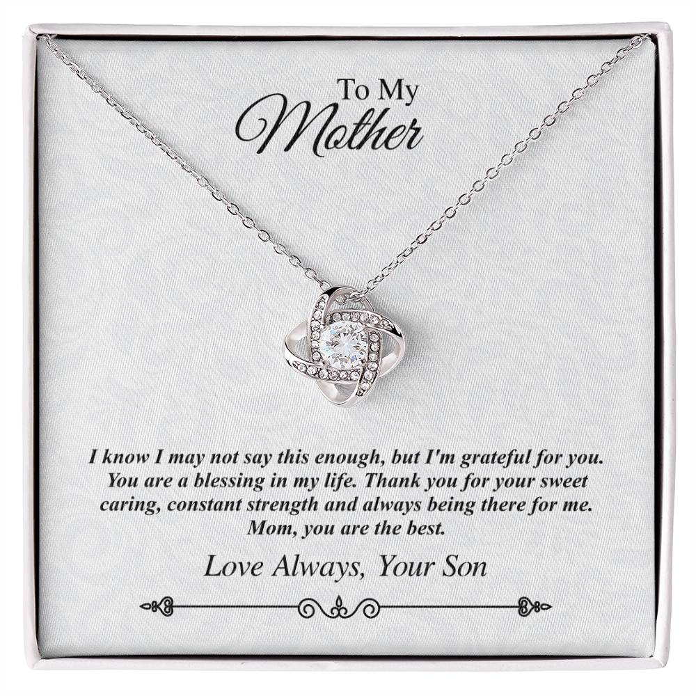 'To My Mother' Jeweled Knot Necklace - I'm Grateful for You, You Are the Best