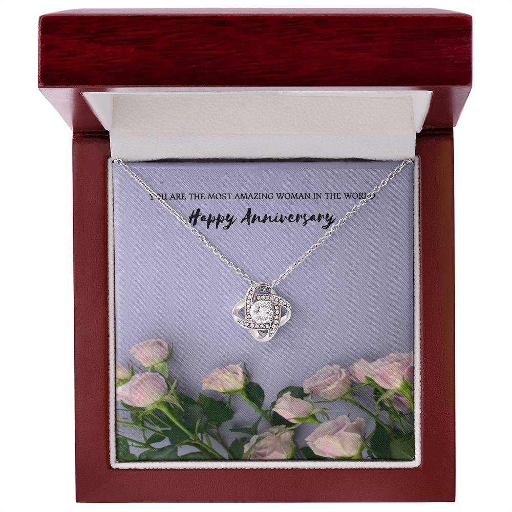 You Are The Most Amazing Woman | Beautiful 14k White Gold Love Knot Necklace for Wife