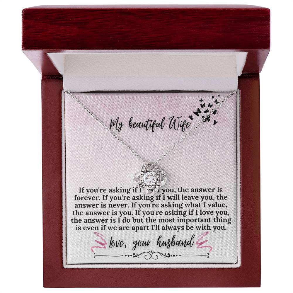 "If Your Asking" Love Knot Necklace (Pink & Butterflies Vertical Edition) -  A Meaningful Gift For Wife