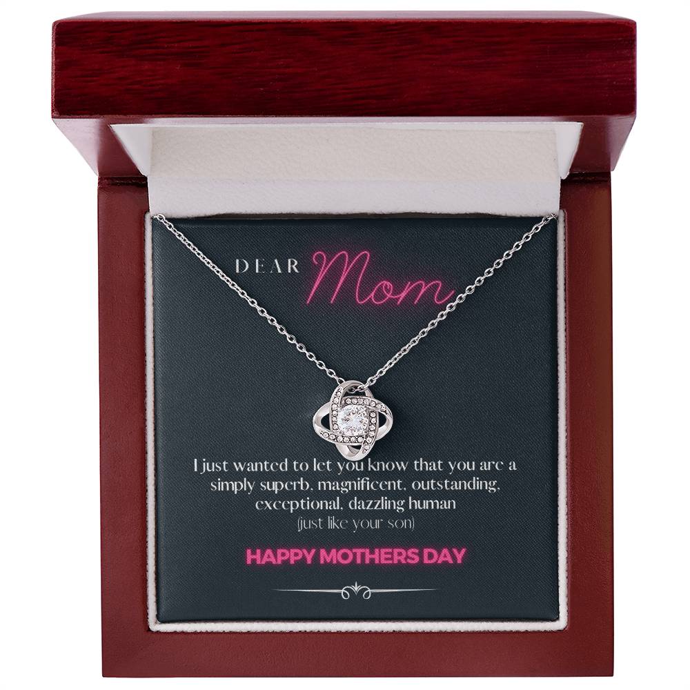 "Just an Awesome Gift to Say" - Loveknot Mothers Day 14k White Gold Necklace With Box
