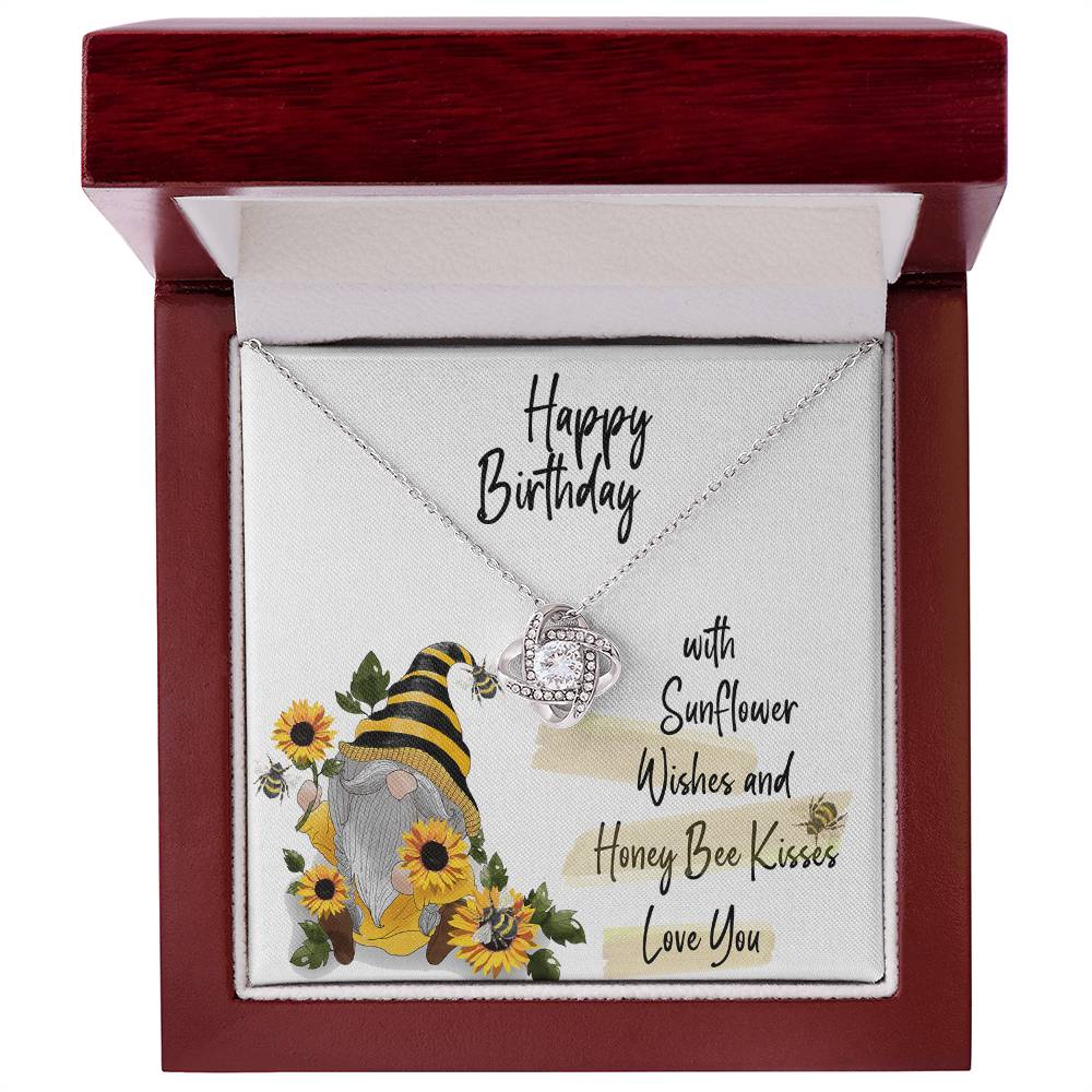 Birthday Love Knot Necklace with Sunflower Gnome Card