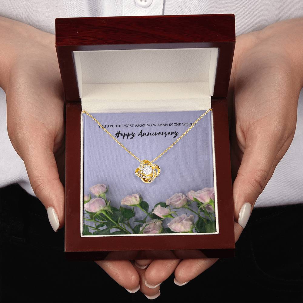 You Are The Most Amazing Woman | Beautiful 14k White Gold Love Knot Necklace for Wife
