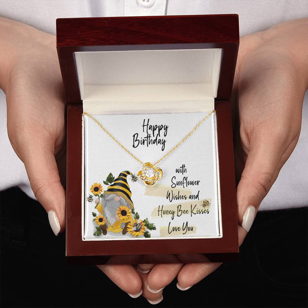 Birthday Love Knot Necklace with Sunflower Gnome Card