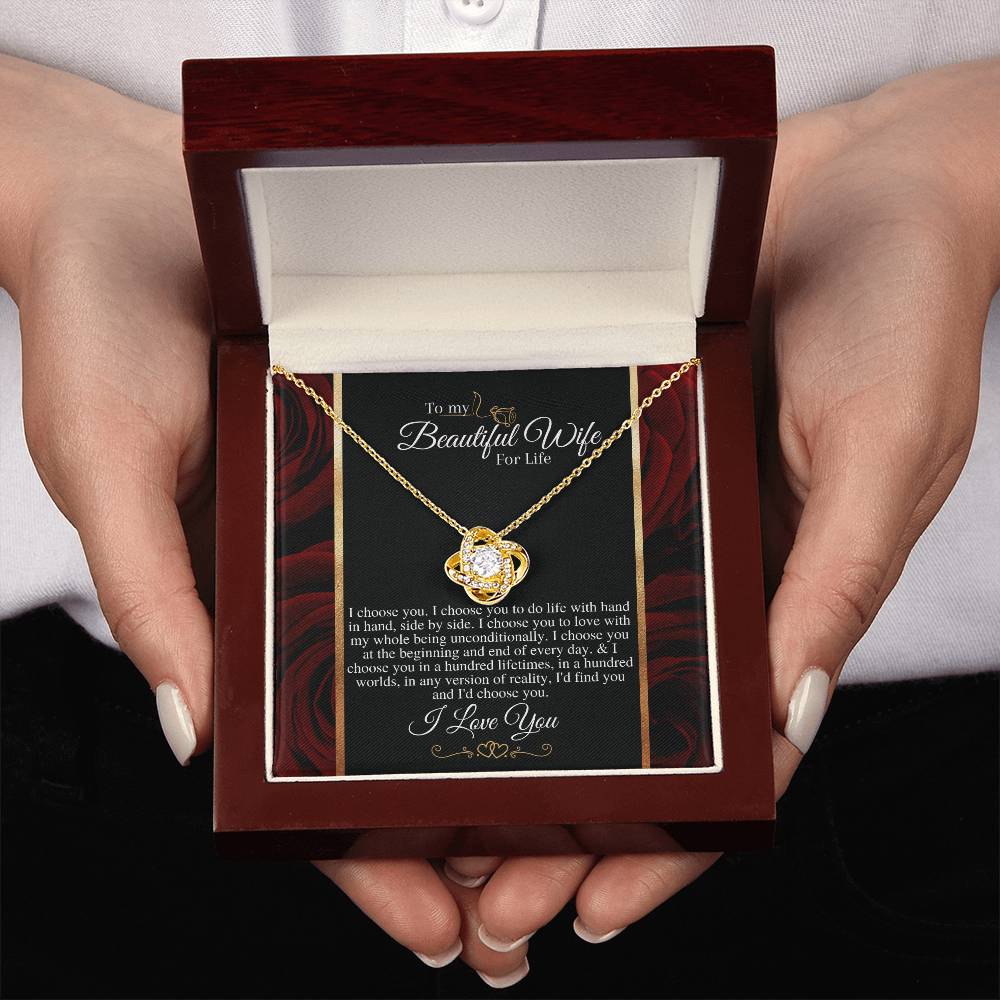 "I Choose You" Love Knot Necklace (Golden Roses Edition) - Gift For Her - To Wedding Anniversary, Valentine’s Day, Thank You Gift