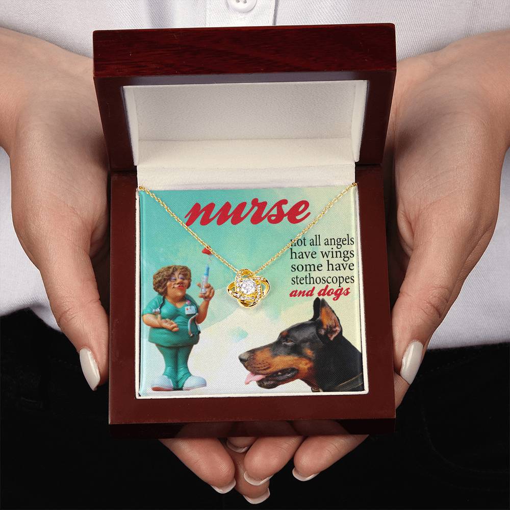 Dog Lover Nurse Love Knot Necklace, Dog Nurse, Dog Lover Necklace, Not All Angel Have Wings Some Have Stethoscope & Dogs Nurse Dog Mom