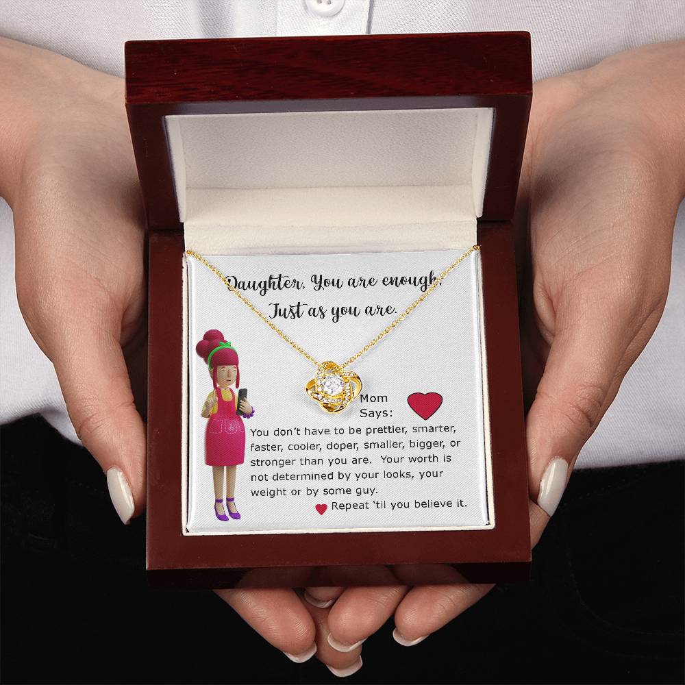 Necklace Gift for Daughter, Mom Says series, You are Enough encouragement message card