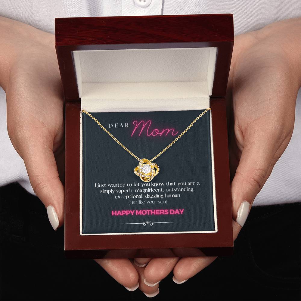 "Just an Awesome Gift to Say" - Loveknot Mothers Day 14k White Gold Necklace With Box